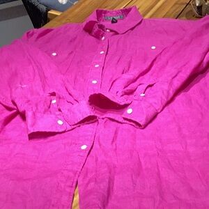 3x plus linen hot pink  Ralph Lauren over size shirt